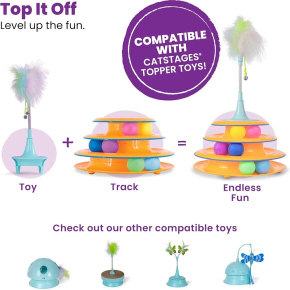 Tower of Tracks Interactive 3-Tier Cat Track Toy with Spinning Balls, Orange - Picture 6 of 8